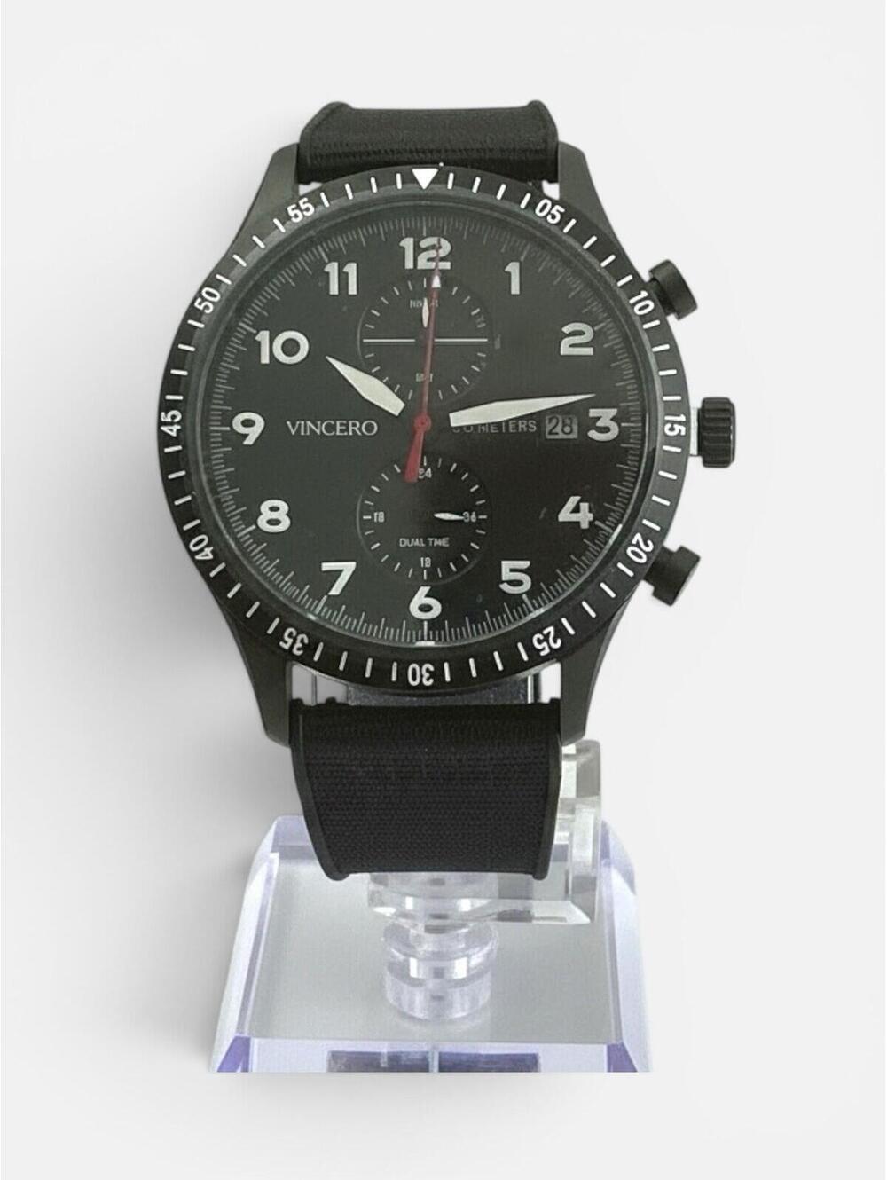 Vincero Altitude 43mm Black Pilot Watch Sapphire Crystal 100M Dual Time Date